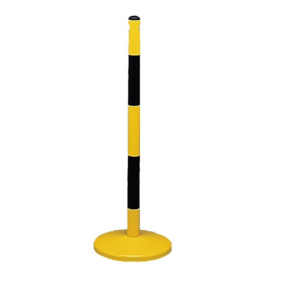 Čierno-žltý kovový vymedzovací stĺpik s otvormi