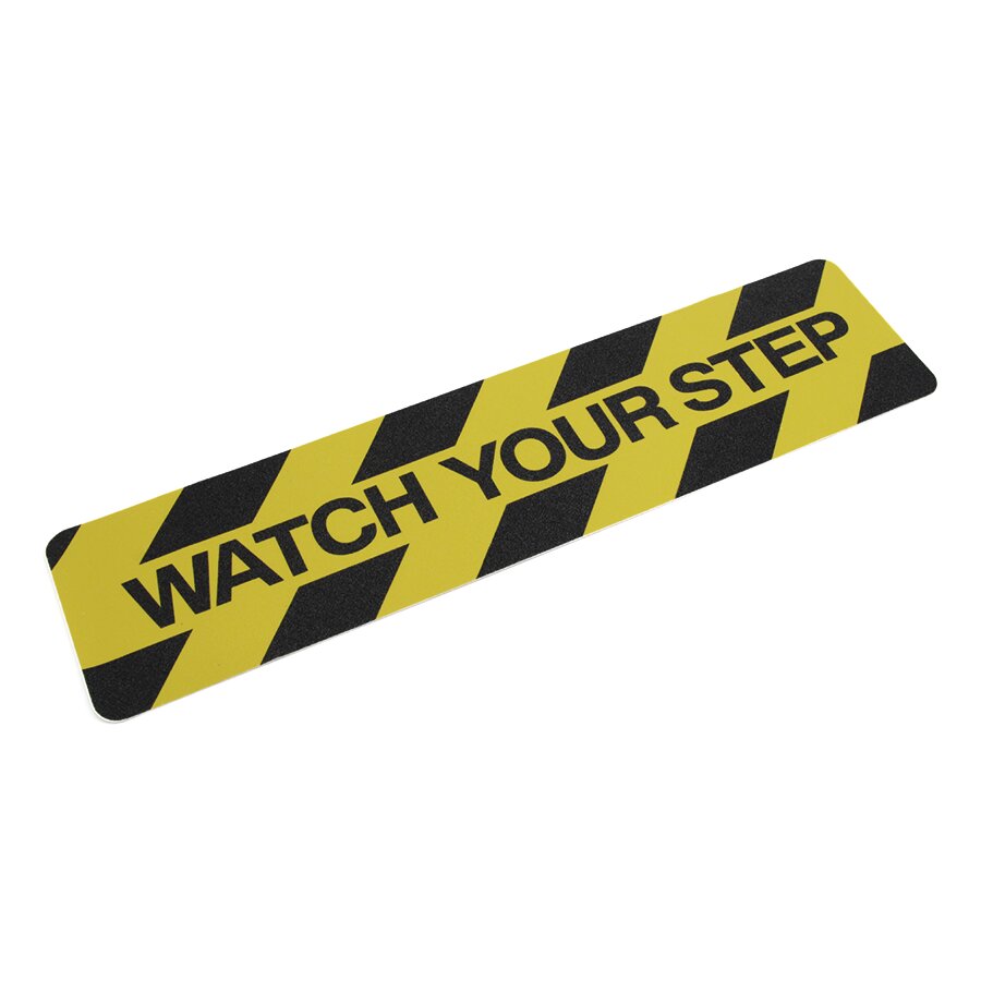 Čierno-žltá korundová protišmyková páska s potlačou WATCH YOUR S